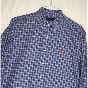 Ralph Lauren Men's Plaid Button Down Shirt Orange Pony Logo Size XL